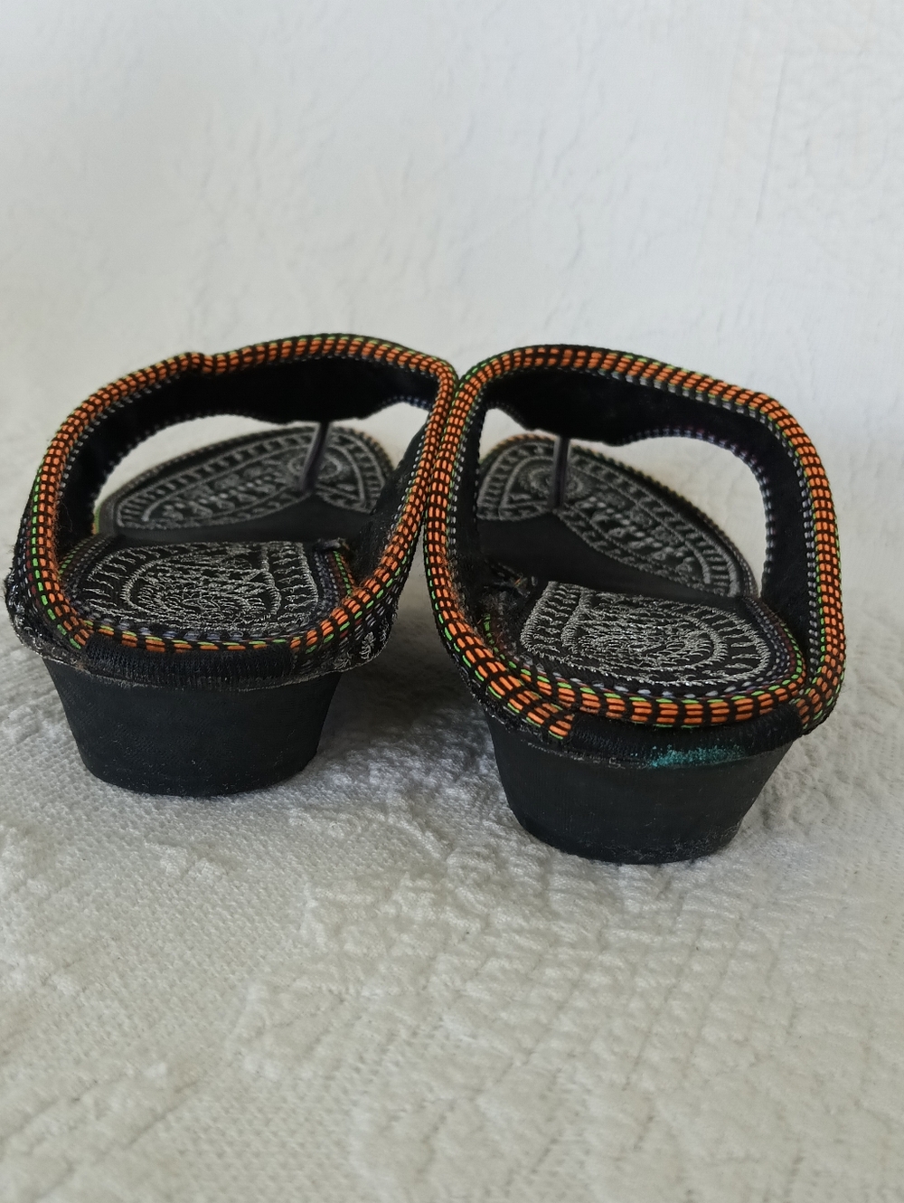 Rajasthani Embroidered Black Thong Sandals Flats Silver Metallic Indian Boho - Picture 7 of 12
